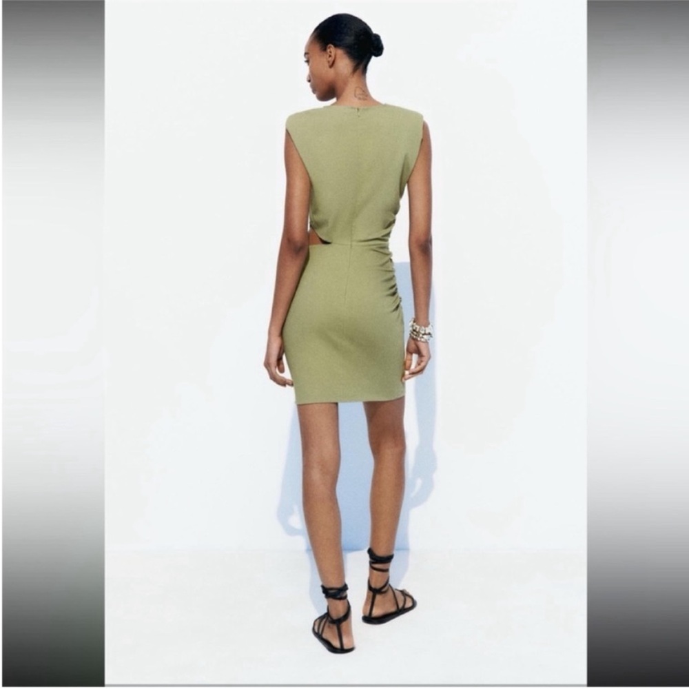 Zara, Light Khaki, RUCHED CUT OUT MINI DRESS, Medium - Picture 5 of 9